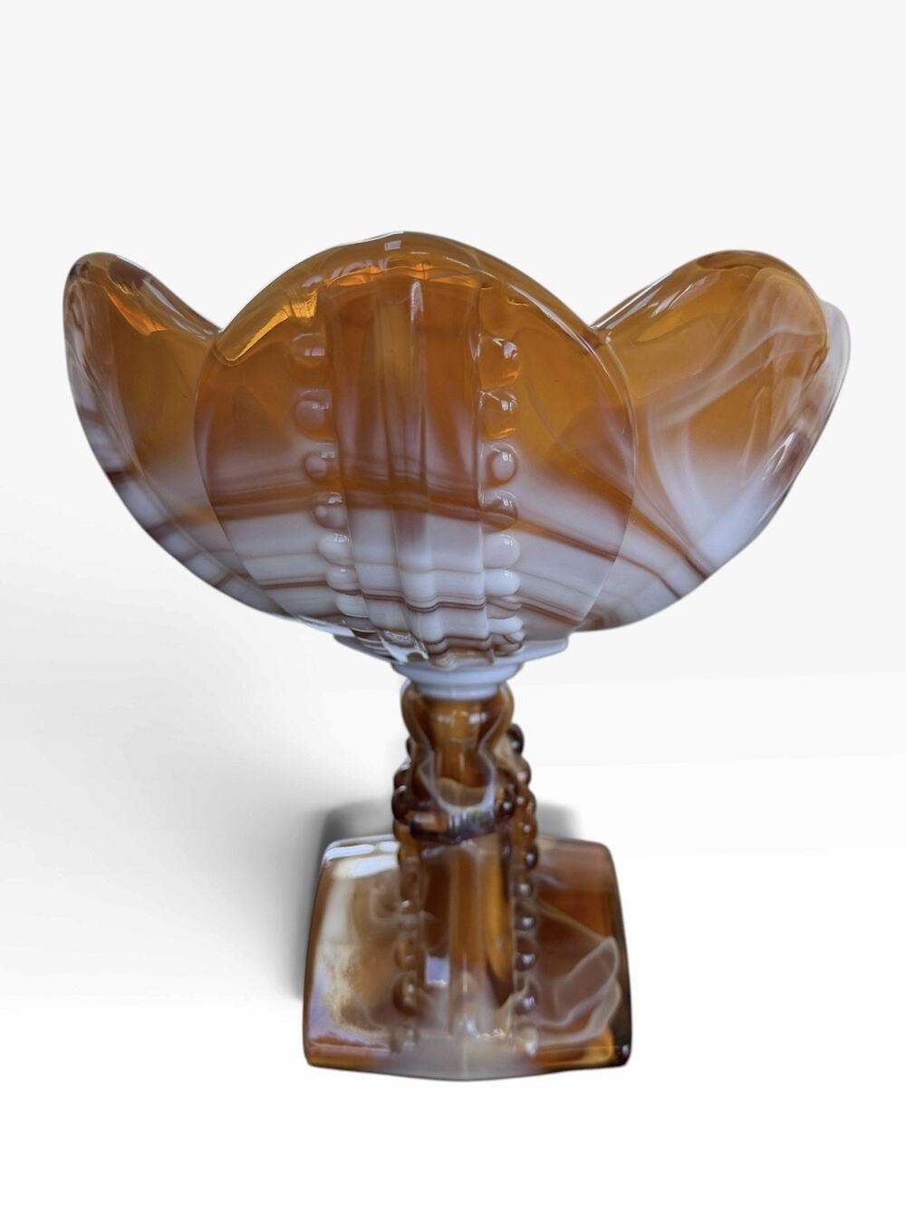Imperial Glass Caramel Slag Saddle Scalloped Compote Pedestal Bowl Vintage